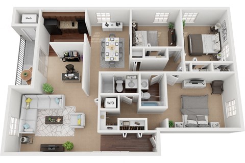 Floor plan for 3 beds, 2 baths, 1500 sqft